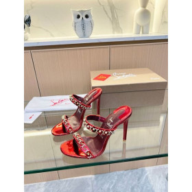 Christian Louboutin Doar Lanț 85mm Sandale Irizate de Piele Roșie CL Pantofi