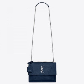 Saint Laurent Apus Mediu Sac Albastru Crocodil Relief Din Piele