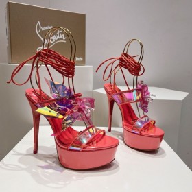 Christian Louboutin Alyah Sandale cu Platforma 150mm Irizate PVC Roz