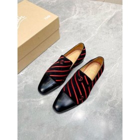 Christian Louboutin Bărbați Mocasini Stripe Logo-Ul Brodat Pe Catifea Rosu Negru