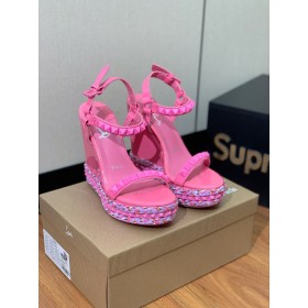 Christian Louboutin Pyraclou 110 mm Espadrilles Patent Calf Leather Pink