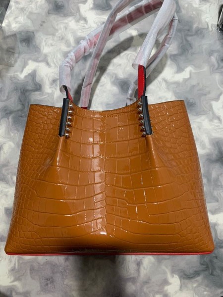 Christian Louboutin Cabarock Tote Bag Krokodíla Plastický Teľacina Hrotmi Hnedá