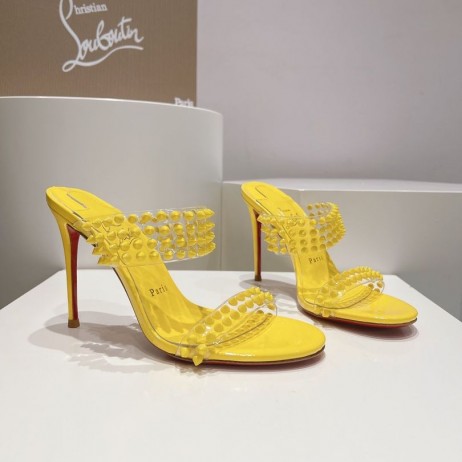 Christian Louboutin Spike Len 105mm PVC a Patent Kožené Sandále Žltá