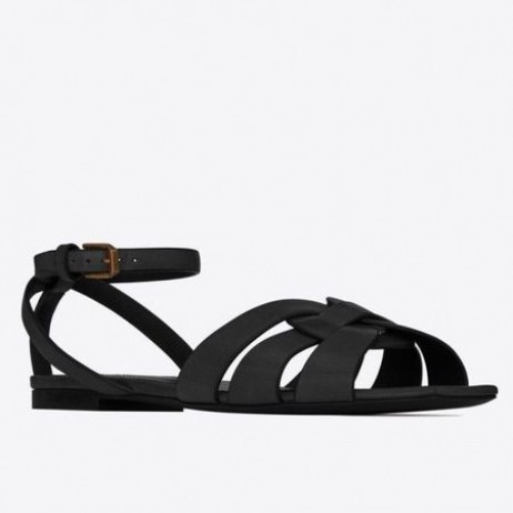 Saint Laurent Hold Ploché Sandále Čierne Kožené Saint Laurent Topánky