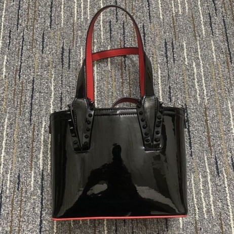 Christian Louboutin Mini Východ Západ Cabata Tote Patent Teľacina Hrotmi Čierna