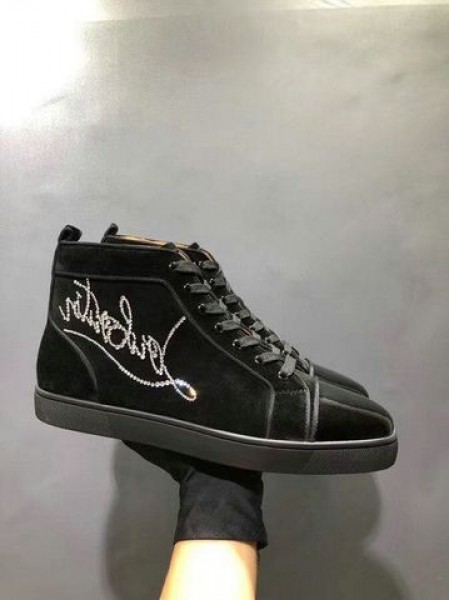 Christian Louboutin Louis Kamienkami Ploché High-top Tenisky Semiš a lakovanej Kože, Čierna