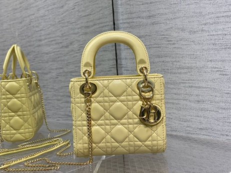 Lady Dior Dior Taška 17 CM Žltá Cannage Jahňacie