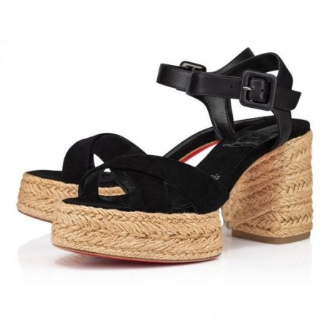 Christian Louboutin Calakala 85 Mm Espadrily Semiš A Teľa Kožené Čierne CL Topánky Obchod