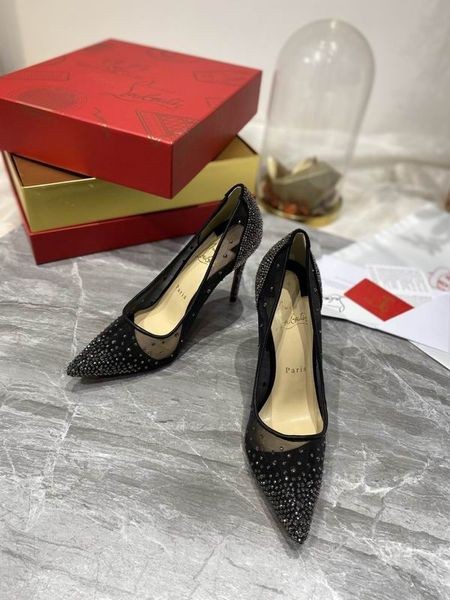 Christian Louboutin Hlúposti Kamienkami Čerpadlá 100mm Lesk Black CL Topánky
