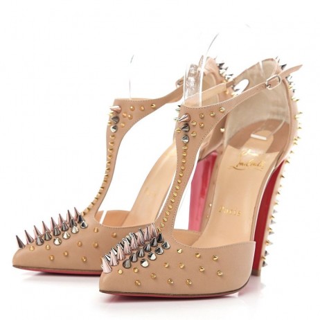 Christian Louboutin Goldostrap Hrotmi Čerpadlá 100mm Nappa Kože Nuda
