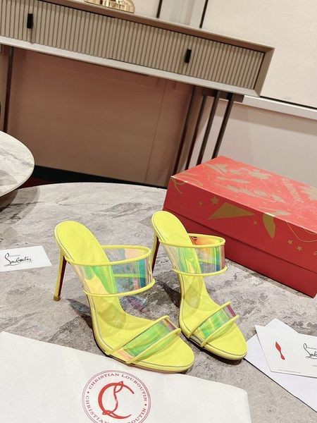Christian Louboutin Len Loubi PVC Sandále 85mm Fluo Žltá CL Topánky