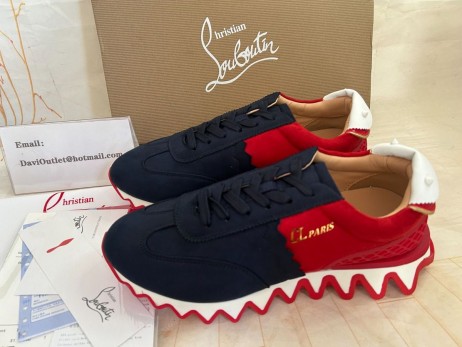 Christian Louboutin Loubishark Tenisky Semiš Modrá Červená Christian Louboutin Topánky