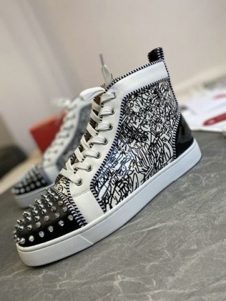 Christian Louboutin Louis Orlato Spike Tenisky Patent A Kožené Čierne Biele