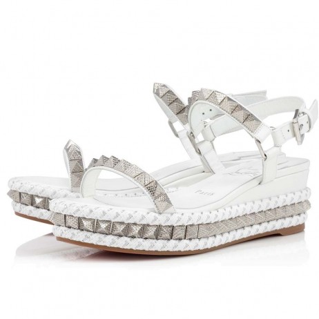 Christian Louboutin Pyraclou 60 mm Espadrily Dúhové Kožené Biele CL Topánky