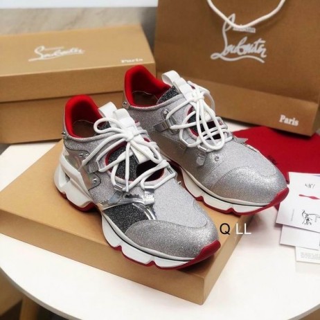Christian Louboutin Červená Runner Ploché Tenisky Lesk Striebra CL Topánky