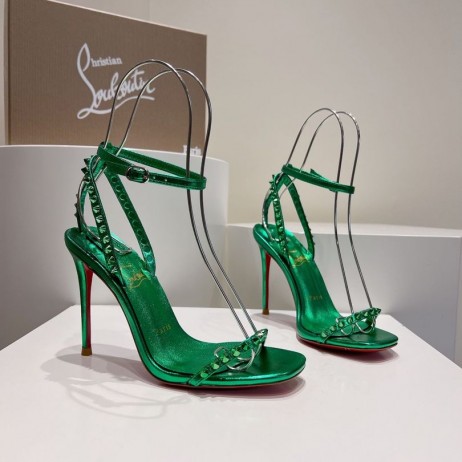 Christian Louboutin Tak Mi 100mm Sandále Hrotmi Metalíza Zelená Christian Louboutin Topánky