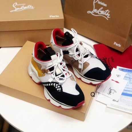 Christian Louboutin Červená Runner Ploché Tenisky Teľa Semiš a Oka Multi