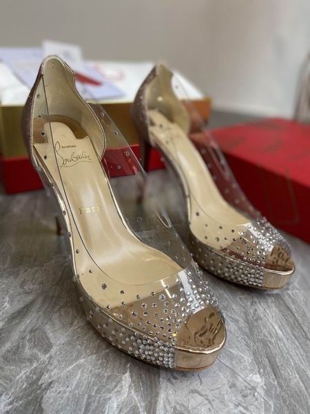 Christian Louboutin Veľmi Kamienkami Típat Prst Čerpadlá 120 mm PVC a Lesk Zlata