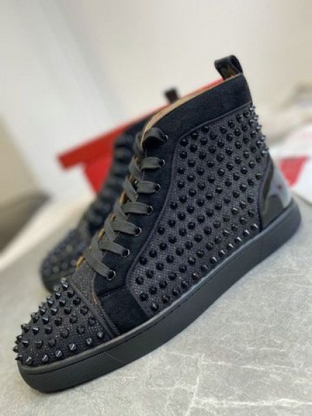 Christian Louboutin Louis Orlato High-top Tenisky Veau Velours a lakovanej Kože, Čierna