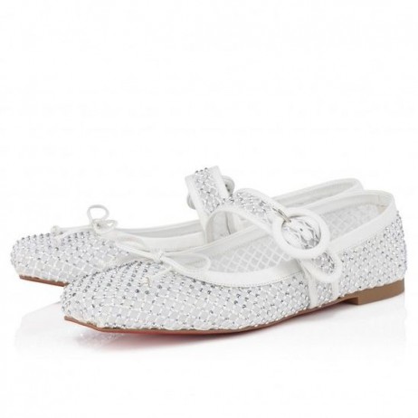 Christian Louboutin Mamastrapitina Balerínky Kamienkami Oka A Nappa Kože Bianco CL Topánky