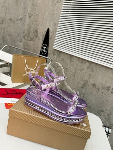 Christian Louboutin Pyraclou 60 Mm Espadrily Dúhové Kožené Fialová