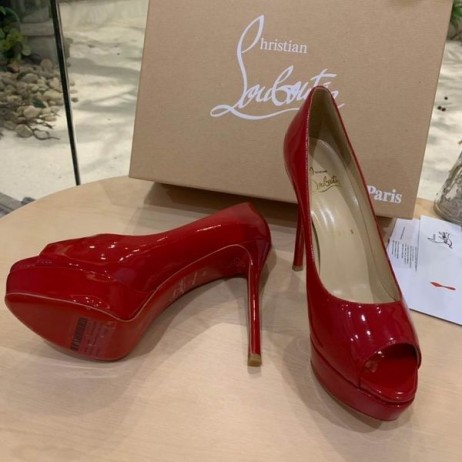Christian Louboutin Červená Patent Fetish Peep 130 mm Čerpadlá CL Topánky