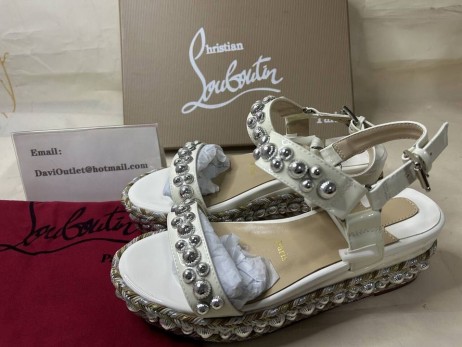 Christian Louboutin Rondaclou Ozdobené 60 mm Klin Sandále Strieborný Hardware Biela CL Topánky