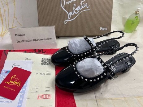 Christian Louboutin Sladké Janispikes Balerínky Patent Teľa Kožené Čierne