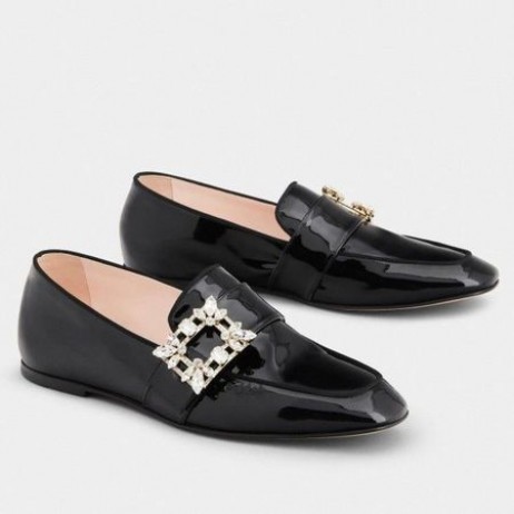 Roger Vivier Mini Broche Pracky Mokasíny Čierna Lakovaná Koža