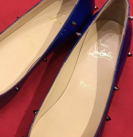 Christian Louboutin Degraspike Flats Spikes Patent Kid Leather Blue Purple