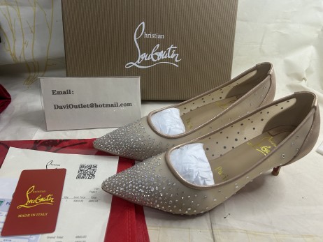 Christian Louboutin Follies Strass 85 mm Pumps Mesh and Suede Light Silk Nude