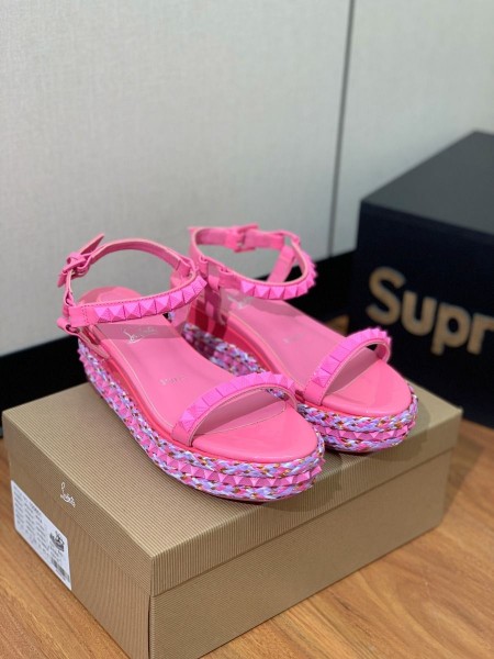 Christian Louboutin Pyraclou 60 mm Espadrilles Patent Calf Leather Pink