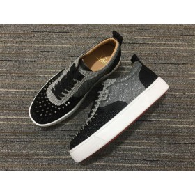 Christian Louboutin Happyrui Tenisky Lesk Kože a Kamienkami Čierna Strieborná
