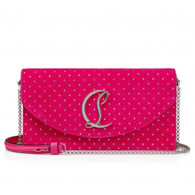 Christian Louboutin Loubi54 Crossbody Spojka Velluto Kamienkami Koža Semiš Ružová