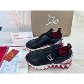 Christian Louboutin Sharkyloub SP Hrotmi Tenisky Neoprénu A Teľa Kožené Čierne