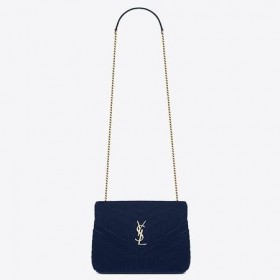 Saint Laurent Blue Velvet Malé Loulou Reťazca Taška