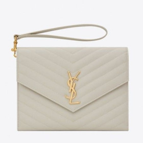 Saint Laurent Monogram Spojka Biela Zrnitá Kože