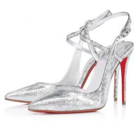 Christian Louboutin Jenlove Äerpadlá 100mm Manoir Laminované Usne Striebro