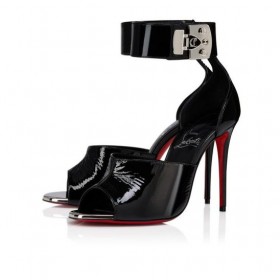 Christian Louboutin Lock Me Up Sandál 100 Mm Vog Lakovaná Koža Čierna