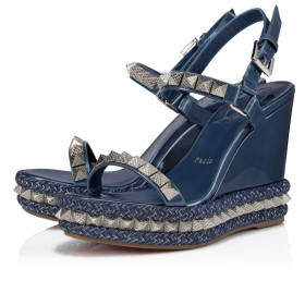 Christian Louboutin Pyraclou 110 mm Espadrily Patent Teľa Kožené Modrá