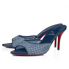 Christian Louboutin Apostropha Mule Oka Kamienkami 80mm ModrÃ¡ CL TopÃ¡nky