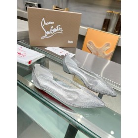 Christian Louboutin Degrastrass Bytov Striebro PVC a Kamienkami Striebro CL Topánky