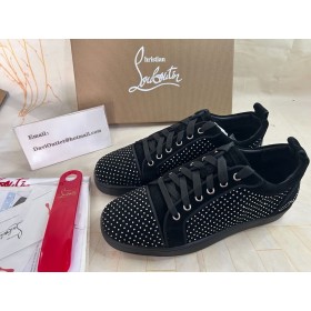 Christian Louboutin Zábava Louis Junior Mužov Low-top Tenisky Veau Velours s Kamienkami Čiernej