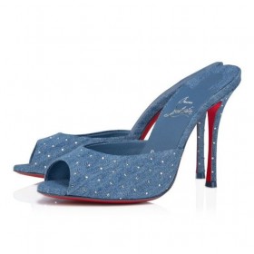 Christian Louboutin Mi Dolly Slivka Kamienkami 100 Mm TkanÃ½ch Denim A Kamienkami