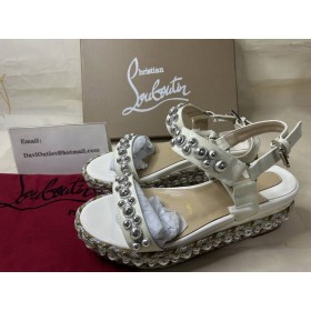 Christian Louboutin Rondaclou Ozdobené 60 mm Klin Sandále Strieborný Hardware Biela CL Topánky
