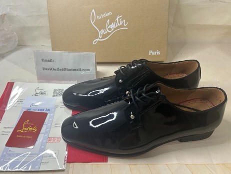 Christian Louboutin Chambeliss Derby 평 특허 송아지를 가죽 검정 CL 신발
