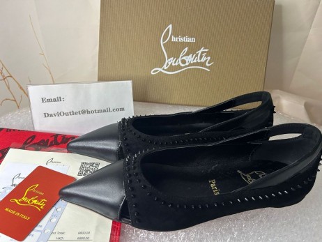 Christian Louboutin Duvettina 스파이크를 발레리나 가죽 검정 Christian Louboutin Shoes