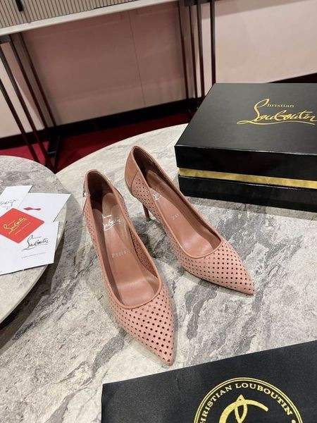 Christian Louboutin 케이 관통되는 뾰족한 가죽 85MM 펌프 CL 신발
