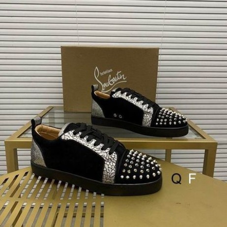 Christian Louboutin 루이스 주니어 스파이크 Orlato 운동화 가죽 스웨이드 블랙