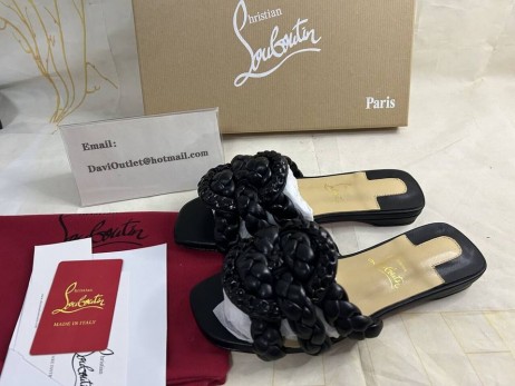 Christian Louboutin Marmela 플랫 샌들 램스킨 검은 CL 신발